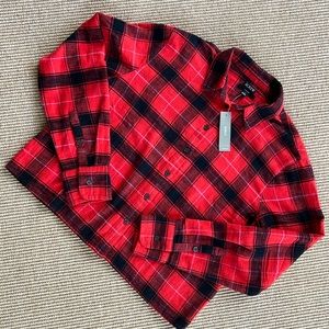 NWT J.Crew Garçon Cropped Red Plaid Flannel Shirt